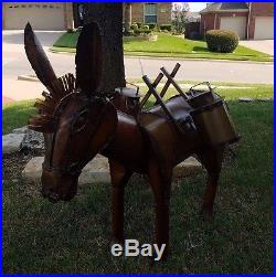 Large 36 Mexican Recycled Distress Metal Garden Yard Art Donkey Carrying Cans