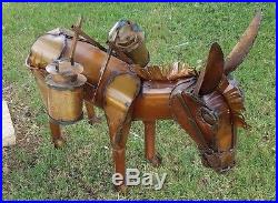 Large 36 Mexican Recycled Distress Metal Garden Yard Art Donkey Carrying Cans