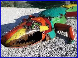 Large 37 Recycled Distress Metal Garden Yard Art Alligator Reptile Nautical