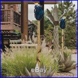Large Blue Agave Cactus Tiki Torch Sculpture Metal Desert Garden Yard Decor