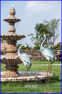Large Blue Heron Garden Statues, 41.7-43.7 Coastal Crane Sculpture Metal Yard A