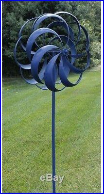 Large Blue Metal Wind Spinner Kinetic Whirligig Yard Garden Stake Sculpture 75