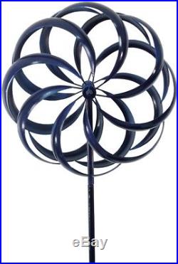 Large Blue Metal Wind Spinner Kinetic Whirligig Yard Garden Stake Sculpture 75