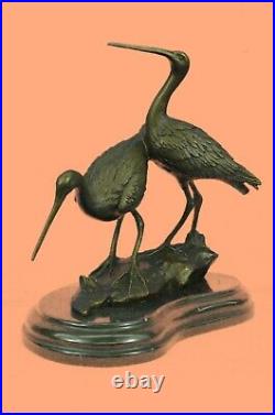Large Bronze Patina Flying Crane Pair Sculpture Heron Bird Yard Art Metal Figure