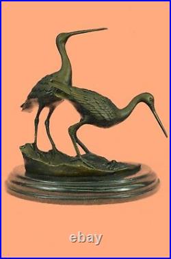 Large Bronze Patina Flying Crane Pair Sculpture Heron Bird Yard Art Metal Figure
