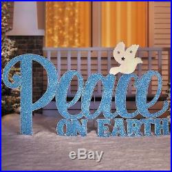 Large Christmas Yard Sign Blue Peace On Earth & Dove Outdoor Metal Decor 60W