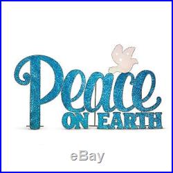 Large Christmas Yard Sign Blue Peace On Earth & Dove Outdoor Metal Decor 60W