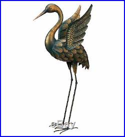 Large Copper Patina Flying Crane Pair Sculpture Heron Bird Yard Art Metal Statue
