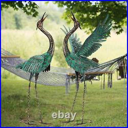 Large Crane Statue Bird Metal Heron Yard Art Crane Sculpture Patio Lawn Set of 2
