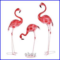 Large Flamingo Decor Garden Statues, Set of 3 Metal Bird Sculpture Yard Art L