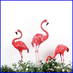 Large Flamingo Decor Garden Statues, Set of 3 Metal Bird Sculpture Yard Art L