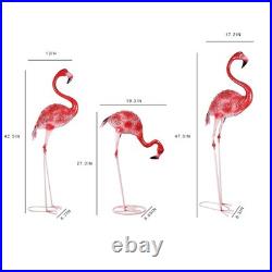 Large Flamingo Decor Garden Statues, Set of 3 Metal Bird Sculpture Yard Art L