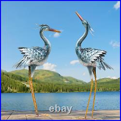 Large Garden Crane Statues Outdoor Sculptures, Metal Yard Art Heron Statues Stan