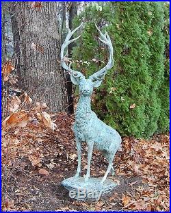 Large Life Size Metal Bronze Deer Stag Elk Outdoor Yard Sculpture, 66 Tall