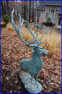 Large Life Size Metal Bronze Deer Stag Elk Outdoor Yard Sculpture, 66 Tall