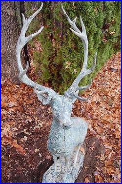 Large Life Size Metal Bronze Deer Stag Elk Outdoor Yard Sculpture, 66 Tall