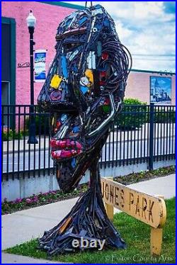 Large Metal Art Sculpture Of Giant 3d Face Head welded outside yard garden art