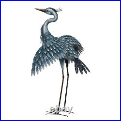 Large Metal Blue Wings Out Heron Garden Decor Sculpture Yard Pond Patio Art Bird