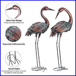 Large Metal Crane Garden Statues Outdoor Yard Art Bird Sculptures, Set of 2 fo
