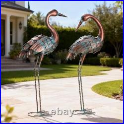 Large Metal Crane Garden Statues Outdoor Yard Art Bird Sculptures, Set of 2 fo