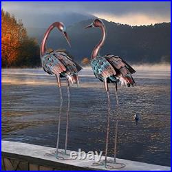 Large Metal Crane Garden Statues Outdoor Yard Art Bird Sculptures, Set of 2 fo
