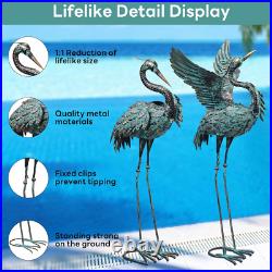 Large Metal Crane Garden Statues Set of 2 Outdoor Heron Yard Art Sculptures, B