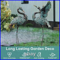 Large Metal Crane Garden Statues Set of 2 Outdoor Heron Yard Art Sculptures, B