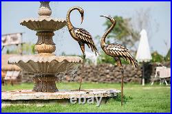 Large Metal Crane Sculpture Statue Standing Heron Lawn Yard Garden Decor 2 Set