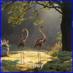Large Metal Crane Sculpture Statue Standing Heron Lawn Yard Garden Decor 2 Set