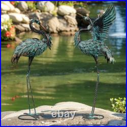 Large Metal Crane Statues Set of 2 Outdoor Heron Yard Art Rust-Proof Decor