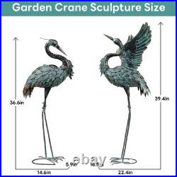 Large Metal Crane Statues Set of 2 Outdoor Heron Yard Art Rust-Proof Decor