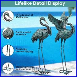 Large Metal Crane Statues Set of 2 Outdoor Heron Yard Art Rust-Proof Decor