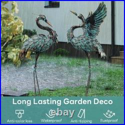 Large Metal Crane Statues Set of 2 Outdoor Heron Yard Art Rust-Proof Decor