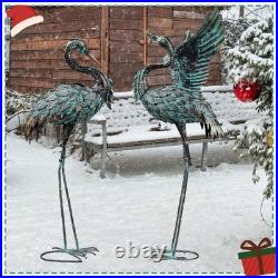 Large Metal Crane Statues Set of 2 Outdoor Heron Yard Art Rust-Proof Decor