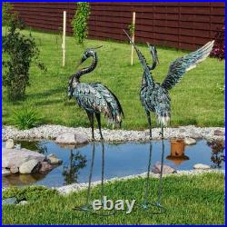 Large Metal Crane Statues Set of 2 Outdoor Heron Yard Art Rust-Proof Decor