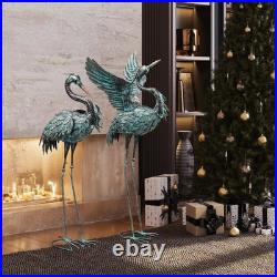 Large Metal Crane Statues Set of 2 Outdoor Heron Yard Art Rust-Proof Decor