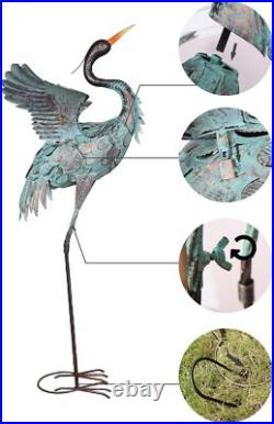 Large Metal Heron Standing Yard Art Blue Crane Lawn Sculpture Garden Decor 2 Set