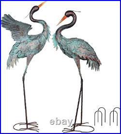 Large Metal Heron Standing Yard Art Blue Crane Lawn Sculpture Garden Decor 2 Set