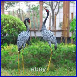 Large Metal Heron Standing Yard Art Crane Bird Lawn Sculpture Garden Decor 2 Set