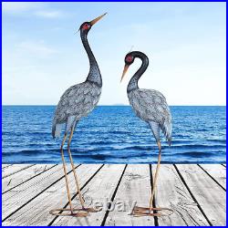 Large Metal Heron Standing Yard Art Crane Bird Lawn Sculpture Garden Decor 2 Set