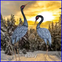 Large Metal Heron Standing Yard Art Crane Bird Lawn Sculpture Garden Decor 2 Set