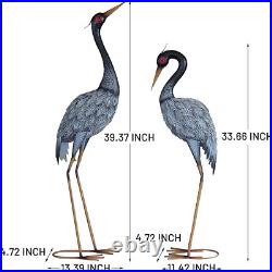 Large Metal Heron Standing Yard Art Crane Bird Lawn Sculpture Garden Decor 2 Set