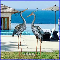 Large Metal Herons Statues Sculptures Cranes Bird Yard Art Lawn Ornament Outdoor