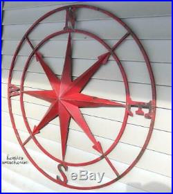 Large Outdoor Wall Decor Compass Worn Red Iron Garden Yard Art Indoor Sculpture