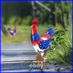 Large Patriotic Metal Rooster Garden Statue American Flag Chicken Yard Art De
