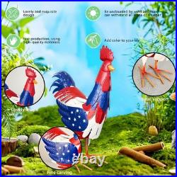 Large Patriotic Metal Rooster Garden Statue American Flag Chicken Yard Art De