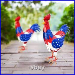 Large Patriotic Metal Rooster Garden Statue American Flag Chicken Yard Art De