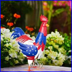 Large Patriotic Metal Rooster Garden Statue American Flag Chicken Yard Art De