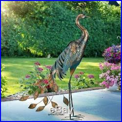 Large Peacock Garden Statue Metal Rustic Blue Bird Sculpture Outdoor Yard Decor