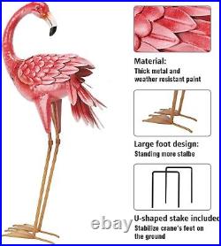 Large Pink Flamingo Garden Statues Metal Birds Sculpture Lawn Yard Patio Pool